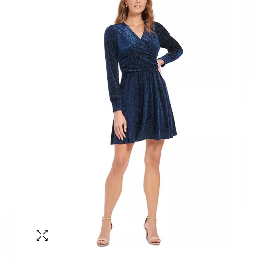 Tommy Hilfiger Petite Blue Velvet Paisley Fit & Flare Dress
